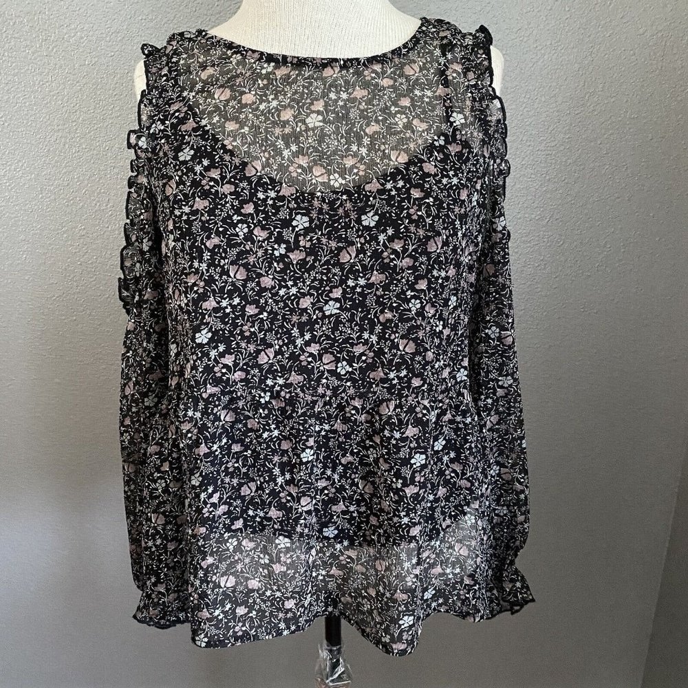 American Eagle Blouse Women's Size Medium 2-Piece Sheer Camisole Cold Shoulder